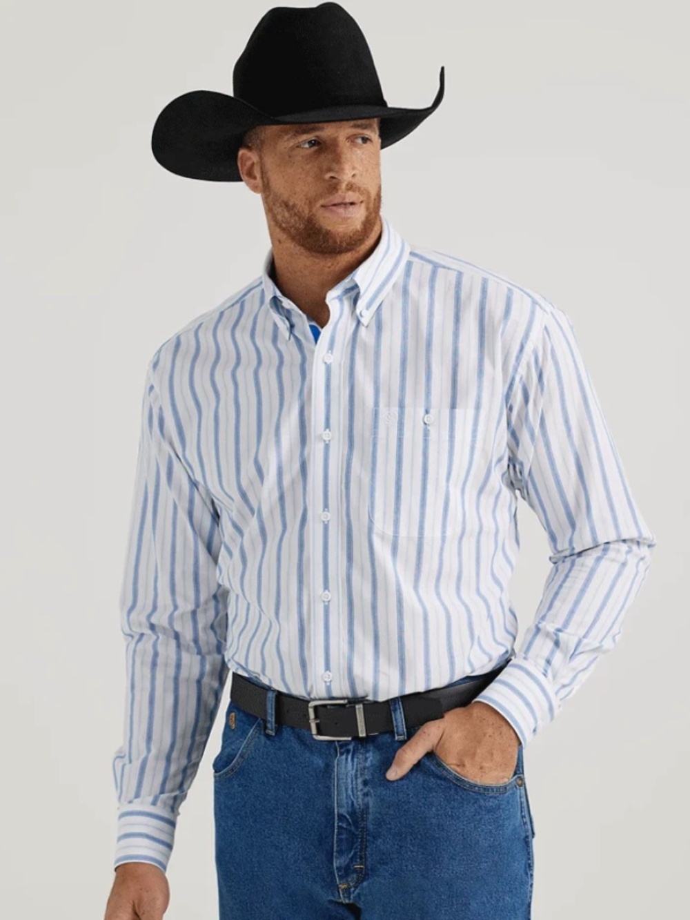 George Strait by Wrangler Men's Blue & White Striped Button-Down Shirt